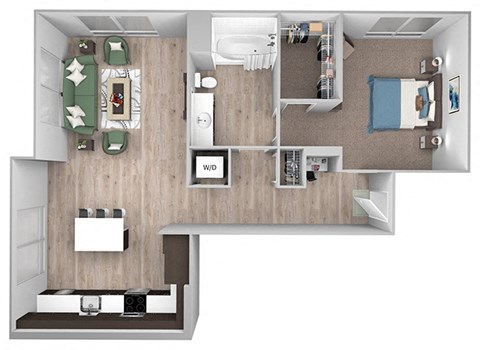 Floor plan for 1 bed, 1 bath, 894 sqft